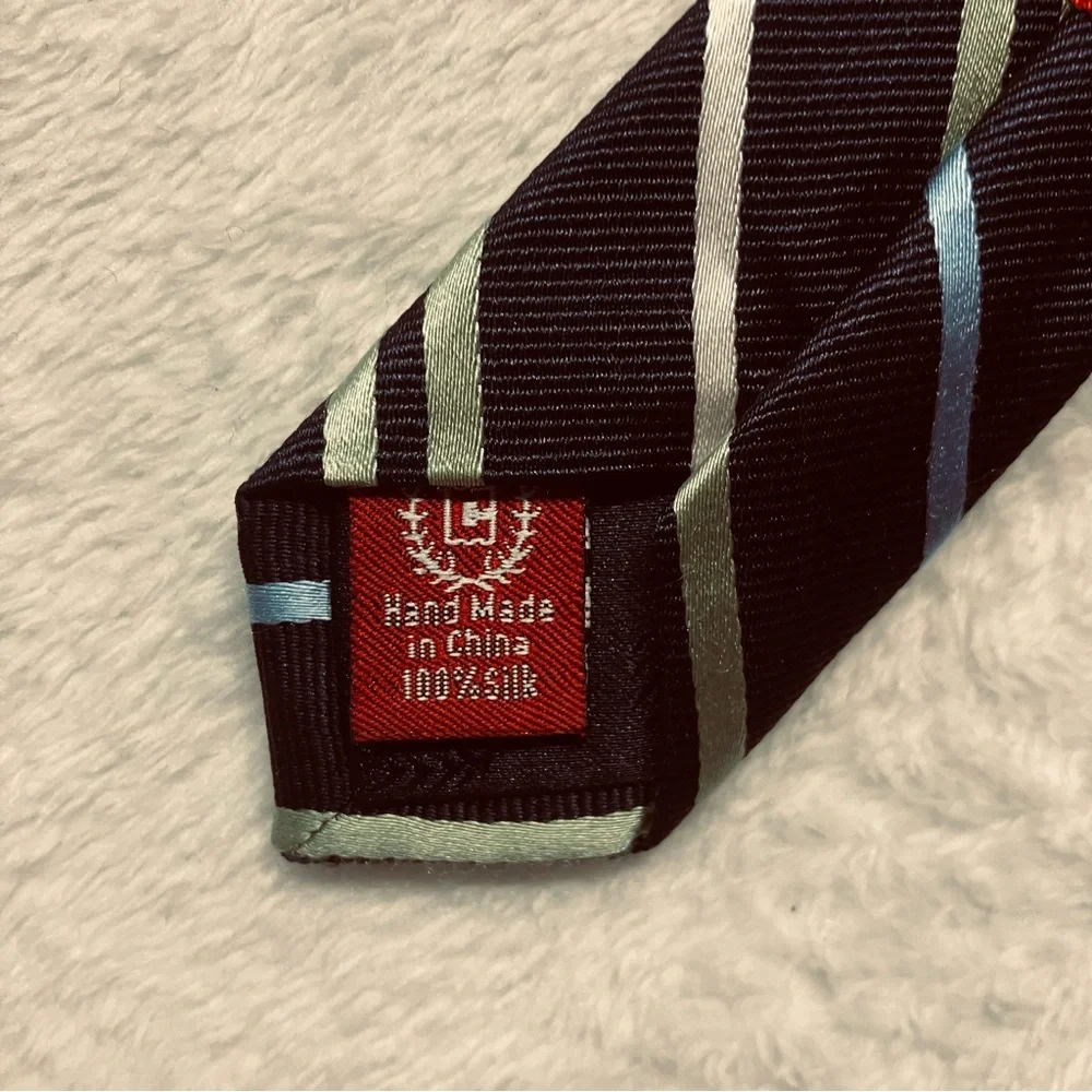 Chaps Ralph Lauren Repp Tie Navy Green Light Blue White 100% Silk Neck‎ Tie